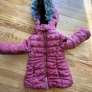 Calvin Klein Kids Mauve Puffer Coat with Faux Fur Trim
